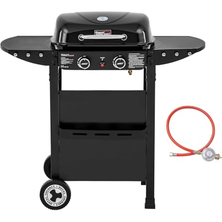 Royal Gourmet 2-Brenner Gasgrill und Griddle Combo, 2 IN 1 Grillwagen mit abklappbare Seitenablagen, Ablagekorb, 5 kW Campinggrill für Garten Schwarz – Bild 1