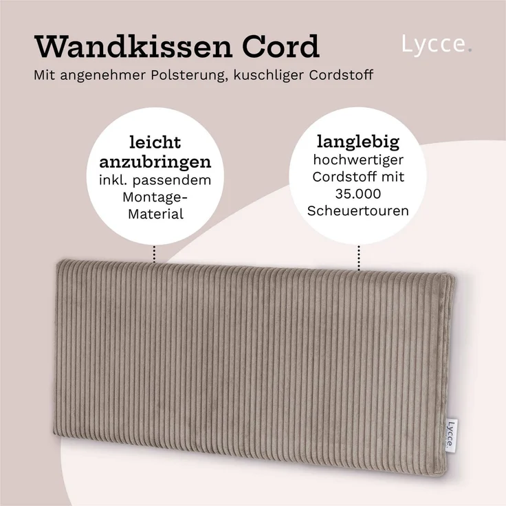 Lycce Kopfstütze Wandkissen Cord - Wandpolster Kopfteil Betten & Rückenkissen Sitzbank, (1 St) – Bild 5