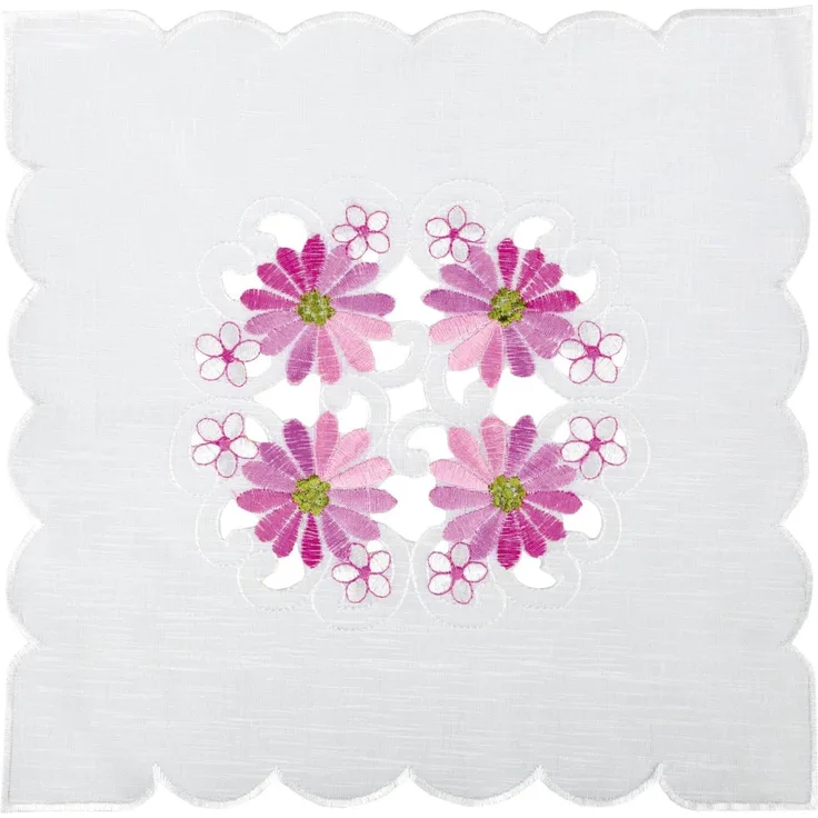 ARSVITA Tischdecke mit Stickerei, mit Blumen oder Schmetterlingen bestickte 30x30cm Decke für den Tisch, in vielen verschiedenen Designs verfügbar Rosa - Pink Eckig