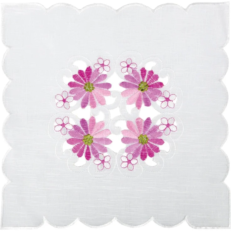 ARSVITA Tischdecke mit Stickerei, mit Blumen oder Schmetterlingen bestickte 30x30cm Decke für den Tisch, in vielen verschiedenen Designs verfügbar Rosa - Pink Eckig – Bild 1