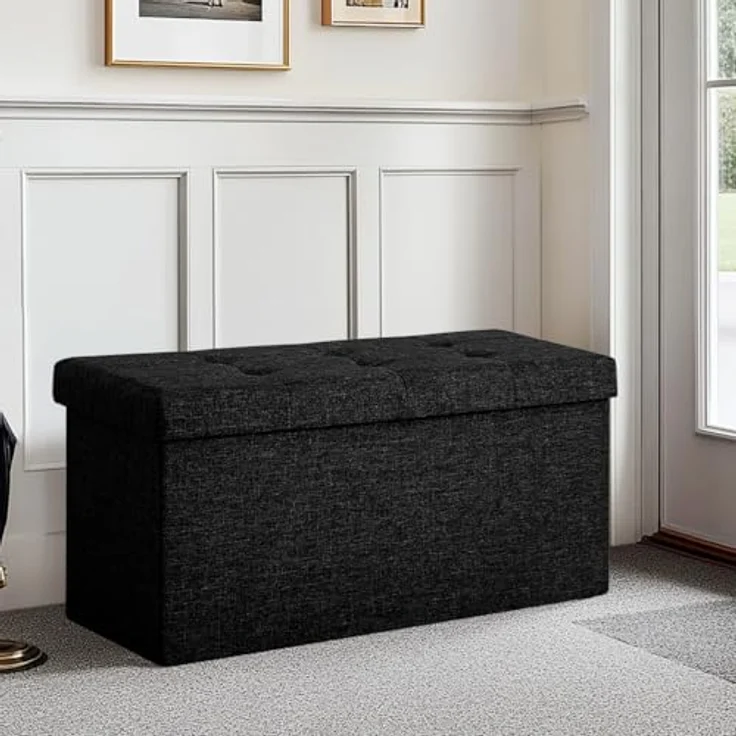 Zedelmaier Sitzbank mit Stauraum Sitzhocker faltbar belastbar bis 300 kg 76 x 38 x 38 cm (Dunkles Schwarz) – Bild 8