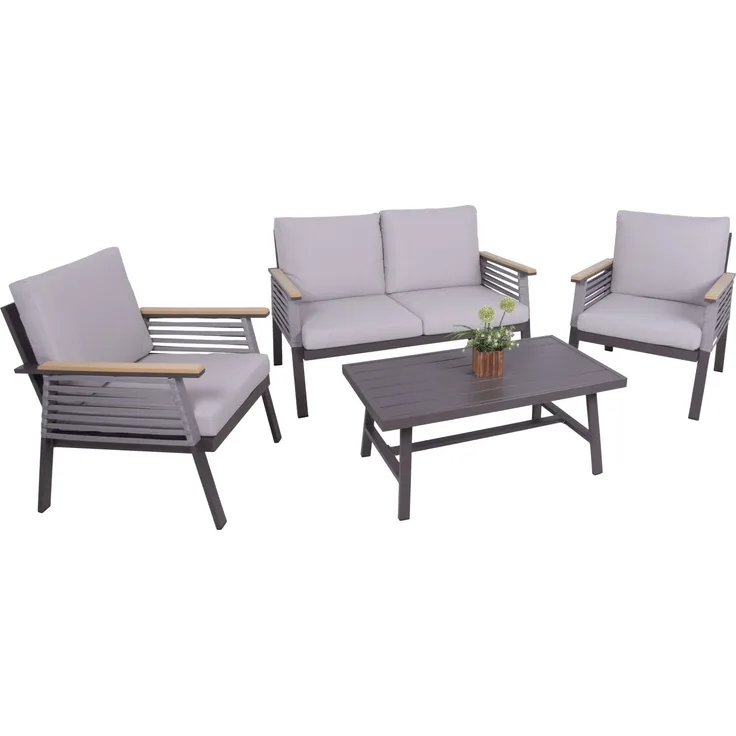 DENIA Lounge-Gruppe: Elegantes Outdoor-Set mit beigen Kissen und Tisch
