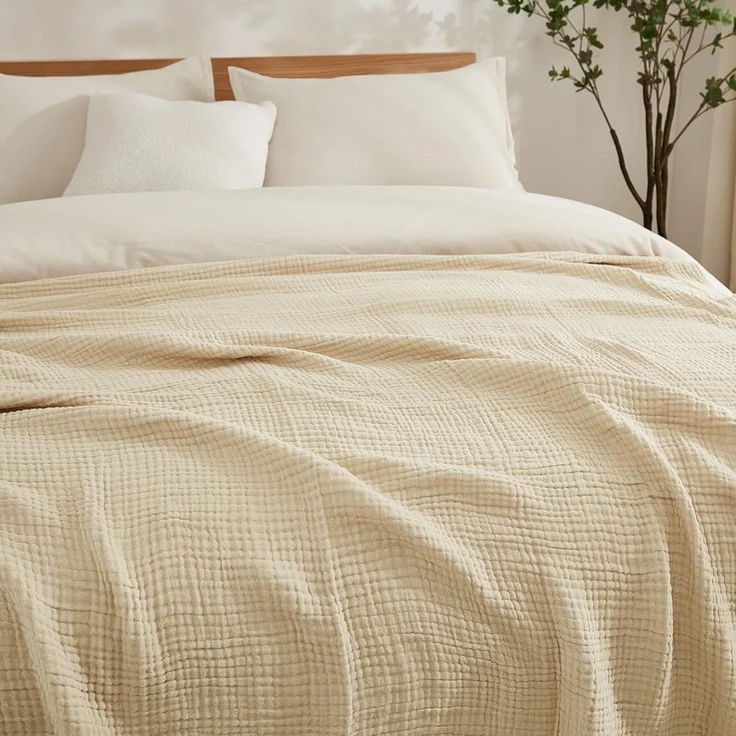 Kuscheldecke Flauschig Baumwolle Decke Vorgewaschene Atmungsaktive Tagesdecke – Bild 8
