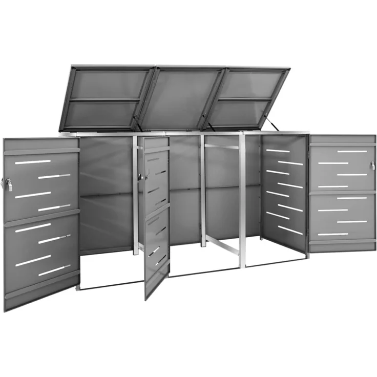 vidaXL Mülltonnenbox für 3 Tonnen 207x77,5x115 cm Edelstahl 149556 – Bild 3