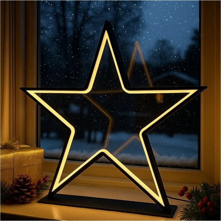 abc HOME LED Stern Fensterdeko, LEDs, Metall, schwarz, elektrisch, Mit Dimmerfunktion, Schutzklasse IP55, LED fest integriert, Warmweiß – Bild 1