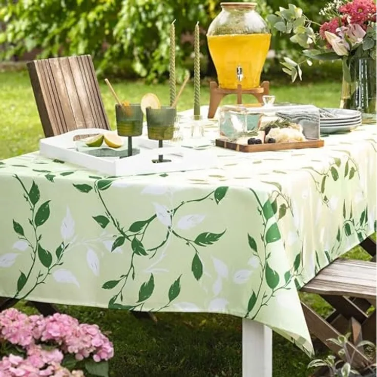 Tafeldecke "Ranken" grün, 140x240 cm, Outdoor Tischdecke wetterfest, Tischtuch abwaschbar & wasserabweisend