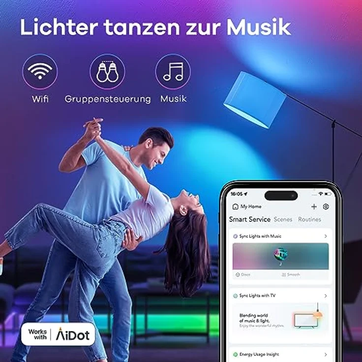Linkind Matter Smart RGBTW Lampe, Wifi E27 Alexa Glühbirne, 1800-6500K Mehrfarbige WLAN Intelligent Birne, Musik Sync, Kompatibel mit Siri/Google Home/SmartThings, 800 Lumen, ersetzt 60 Watt, 4 Stück – Bild 5