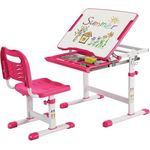 COSTWAY Kinderschreibtisch, mit Stuhl, höhenverstellbar, neigbar, Rosa