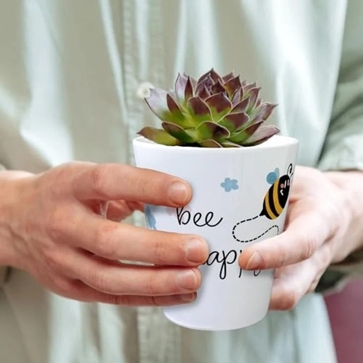 speecheese Blumentopf Bee happy Blumentopf mit niedlicher Biene und Blumen – Bild 5