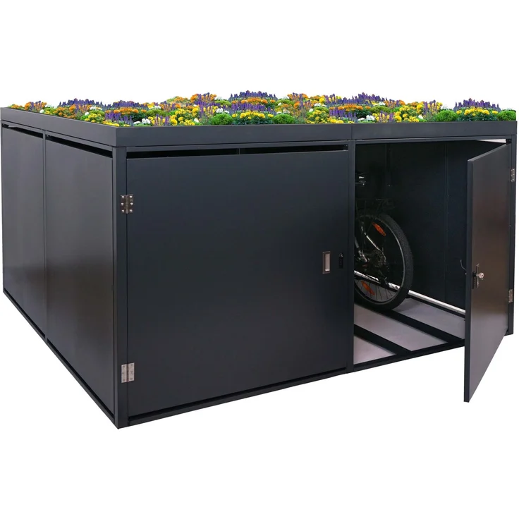 Mendler 'HWC-L56b' 4er-Fahrradgarage mit Pflanzkasten, verzinkter Stahl Anthrazit, 126 x 220 x 210cm – Bild 1
