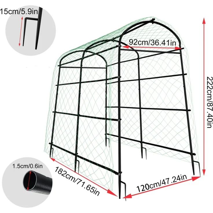 UNHO Gurke Rankhilfe Metall Rankgitter Gitternetz Kletterpflanzen für Blumen Gemüse Rosenbogen Kletterhilfe Rosenspalier Torbogen 120x182x222 cm rostfrei Gebogen Schwarz – Bild 2