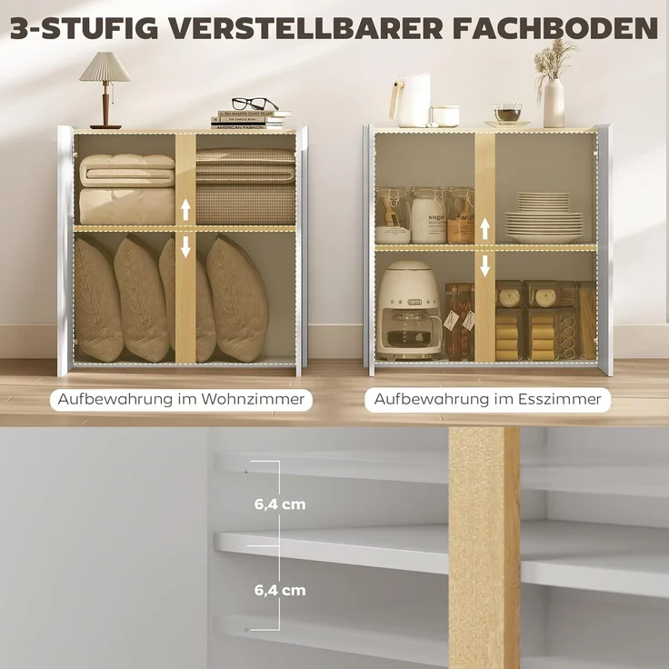 HOMCOM Sideboard (Beistellschrank, 1 St, Aufbewahrungsschrank), für Wohnzimmer, Küche 80 x 40 x 80 cm Hochglanzweiß – Bild 6