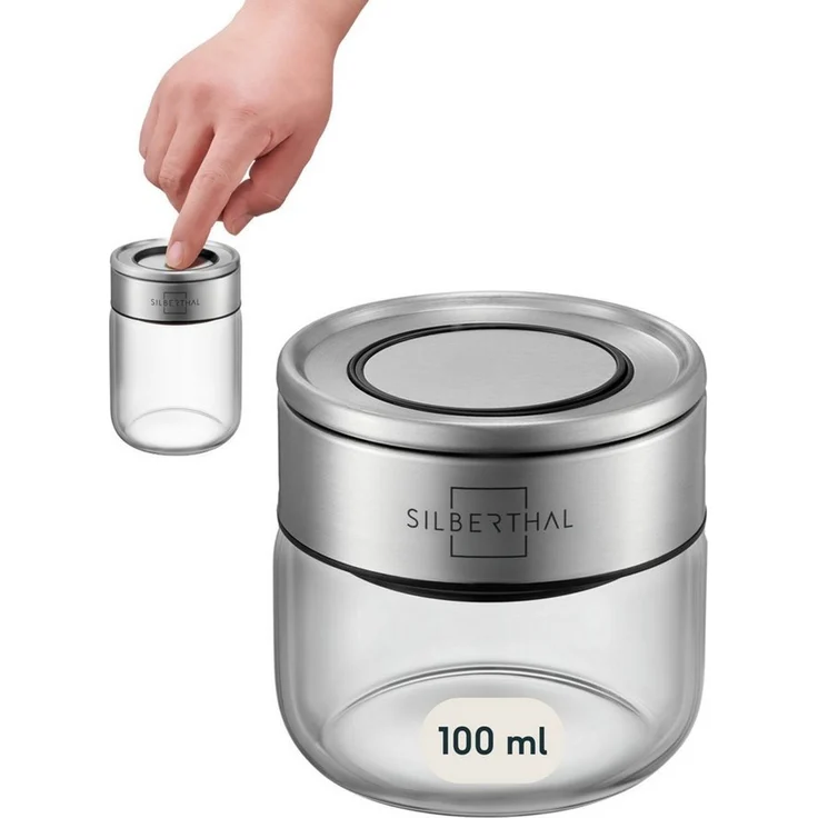 SILBERTHAL Gewürzbehälter Gewürzglas 100 ml mit Klickdeckel, Glas, Edelstahl, (Einzeln, 1-tlg), Luftdicht & Mottensicher – Bild 1