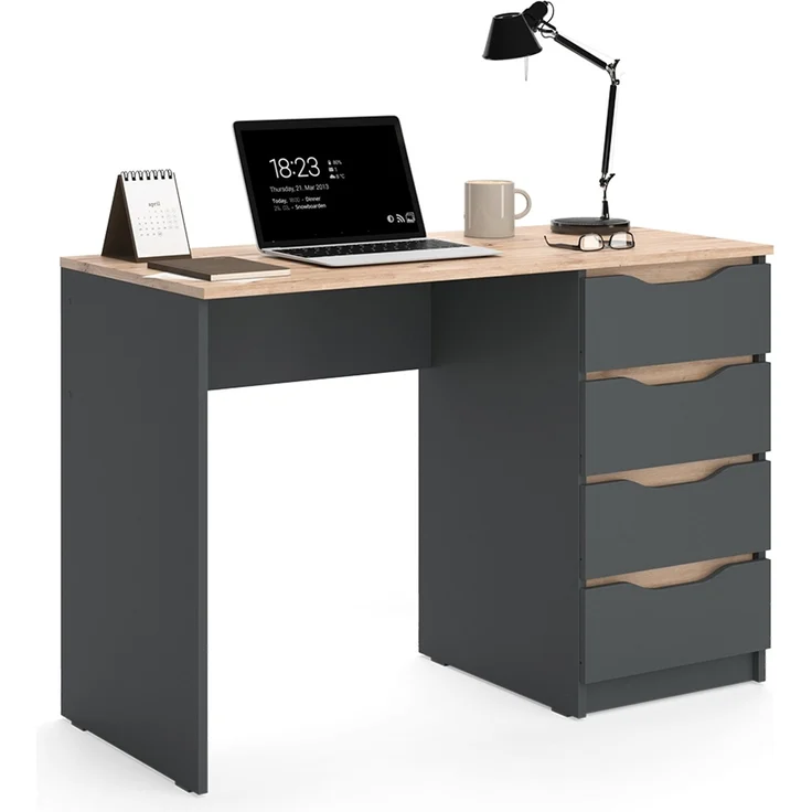 Schreibtisch Ruben Anthrazit/Artisan-Eiche 110x50 cm mit 4 Schubladen Vicco – Bild 5