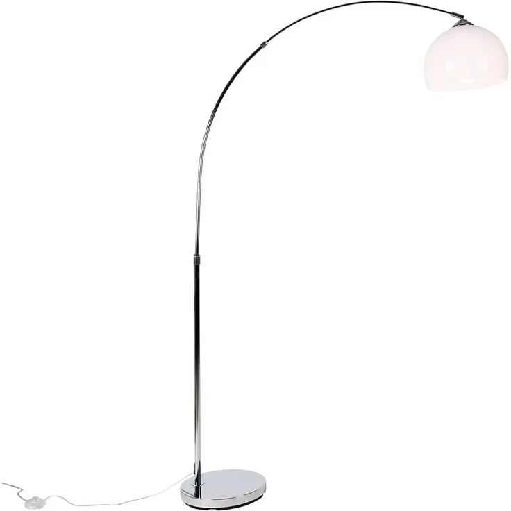 Qazqa Stehlampe Arc-basic, LED wechselbar, E27, Chrom, Modern, Stahl, 1-flammig