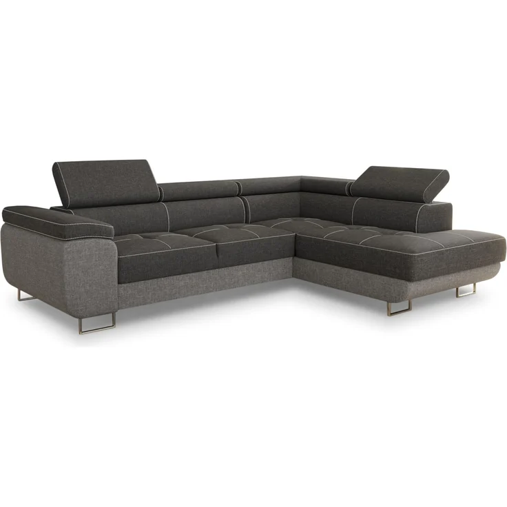 Ecksofa Caris mit Schlaffunktion, Bettkasten und einstellbare Kopfstützen (Grau + Dunkelgrau (Sawana 21 + Sawana 05), Ecksofa Rechts) – Bild 2
