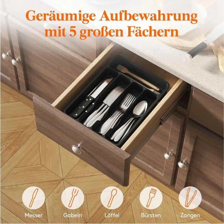 Lifewit Besteckeinsatz Besteckkasten 23x32 cm, 5 Fächer, Kunststoff Besteckeinsatz Küche. (Set), Robust – Bild 4