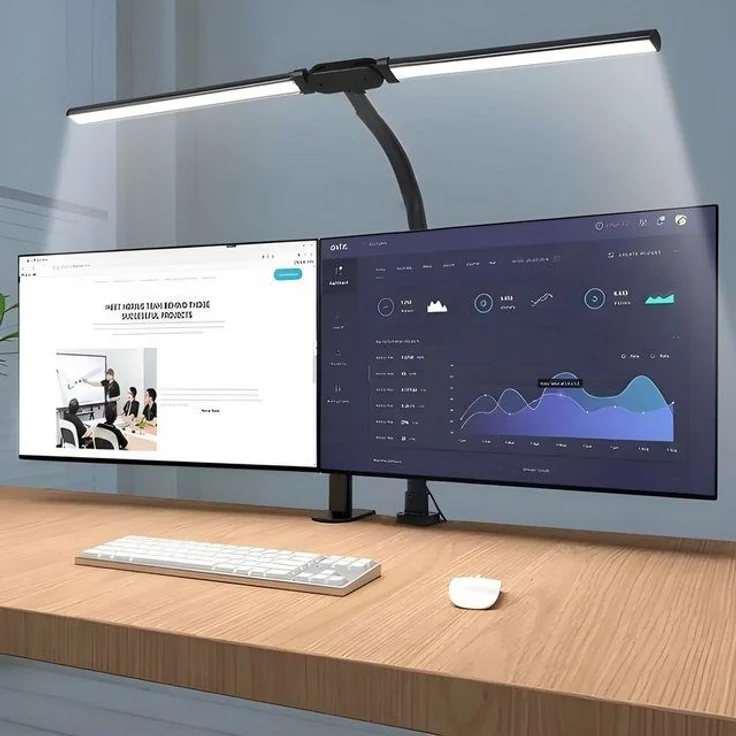 Athlix LED Schreibtischlampe Doppelkopf-Schreibtischlampe mit Clip, Tischlampe Büro Dimmbar, LED fest integriert, Tageslichtweiß, Warmweiß, 360°-Schwanenhals, 24W, Fernbedienung, 1000 Lumen – Bild 4