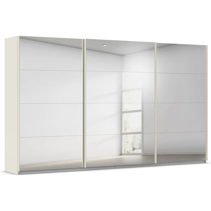 Rauch Möbel Kulmbach, Kleiderschrank mit Schwebetüren für Schlafzimmer, Kinderzimmer, Jugendzimmer, Garderobe, Flur, 3-türig, mit Spiegel, Zubehör Basic, Farbe Beige, Breite 360 cm
