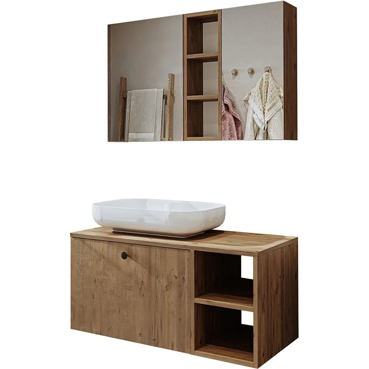 Skye Decor '2522' Badmöbel-Set mit Waschbecken & Spiegel (2-teilig), Atlantik-Kiefer, 95 x 58 x 45 cm – Bild 6