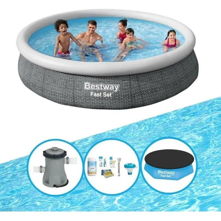 Bestway Aufblasbarer Pool Bestway Fast Set 366x76 cm Poolpaket