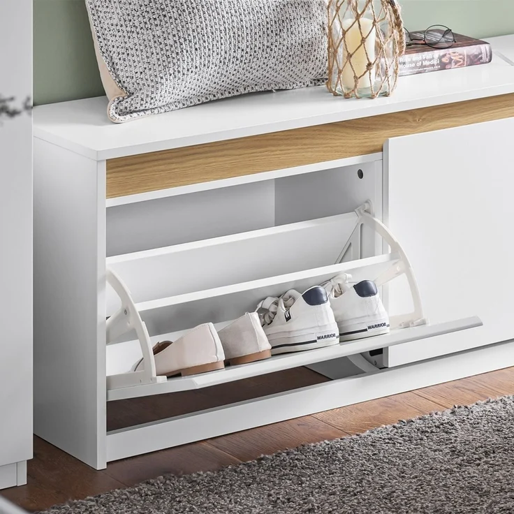 SoBuy FSR171-W Schuhbank, MDF, Lackiert, Weiß, 100 x 46 x 26 cm – Bild 4