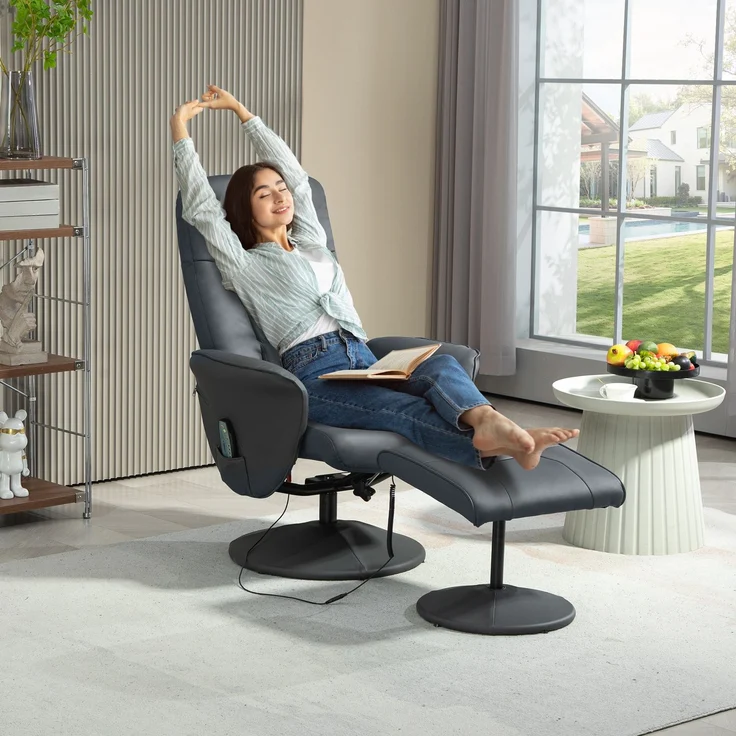 Wohnora-Massagesessel mit Fußhocker, Ergonomischer Stuhl mit 10 Vibrationspunkten, Kunstleder, 76 x 81 x 105 cm, Dunkelgrau,H 1050cm x T 760cm x B 810cm – Bild 3