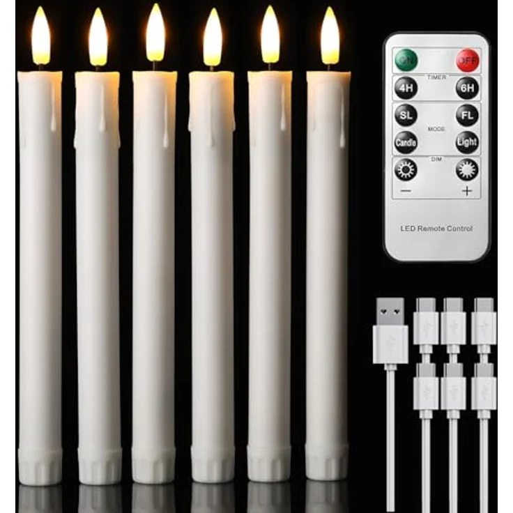 EXTSUD 6er LED Stabkerzen Wiederaufladbare LED Stabkerzen mit Timer und Fernbedienung Weicher Silikon Wachskern, Einzigartiges Tranen-Design LED Kerzen fur Zimmer Hochzeit Esstisch und Gartenparty – Bild 9