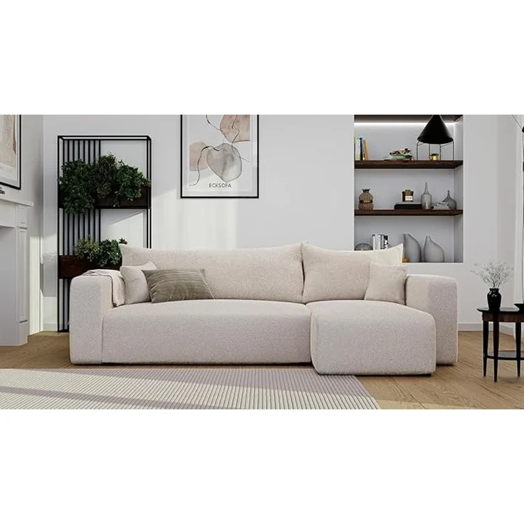 3-Sitzer-Ecksofa mit Schlaffunktion, Stauraum & beidseitig montierbarer Récamiere, Creme, 200 x 125 cm – Bild 2