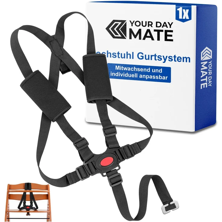 Hochstuhl Gurtsystem mit Gurtpolstern, 5-Punkt Gurt, kompatibel mit Hauck Alpha, Beta, Stokke Tripp Trapp ohne Baby Set, roba Sit Up, mitwachsend und verstellbar