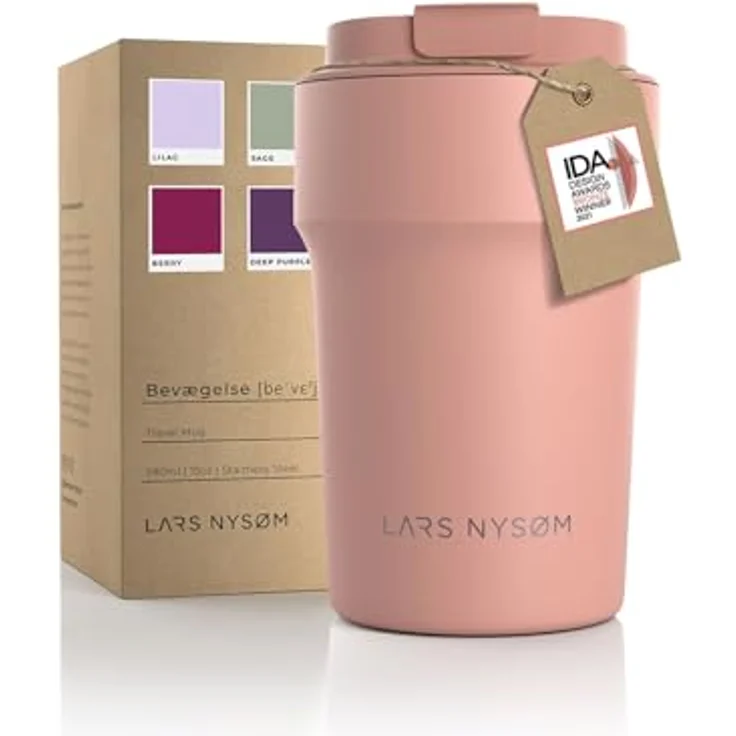 LARS NYSØM Thermo Kaffeebecher to go 380ml | Travel Mug 0,38 Liter mit Vakuumisolierung | Auslaufsicherer Edelstahl Thermobecher für Kaffee und Tee unterwegs | Teebecher (Blush Rose, 380ml) – Bild 1
