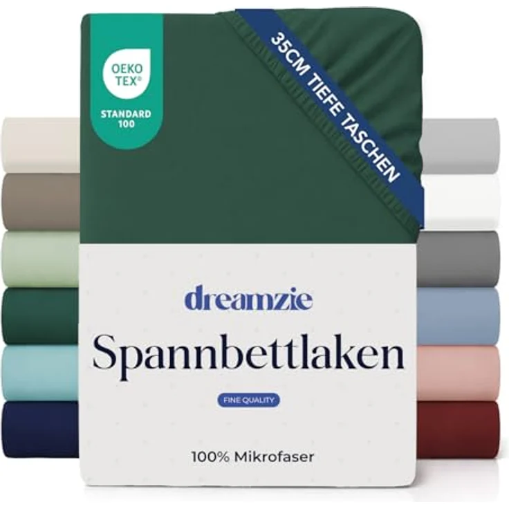 Dreamzie Spannbettlaken 90x200 cm - 35 cm Tiefe Tasche - 100% Mikrofaser Bettlaken - Petrolgrün, Schadstoffgeprüft(Oeko TEX), Bettlaken mit Gummizug – Bild 2