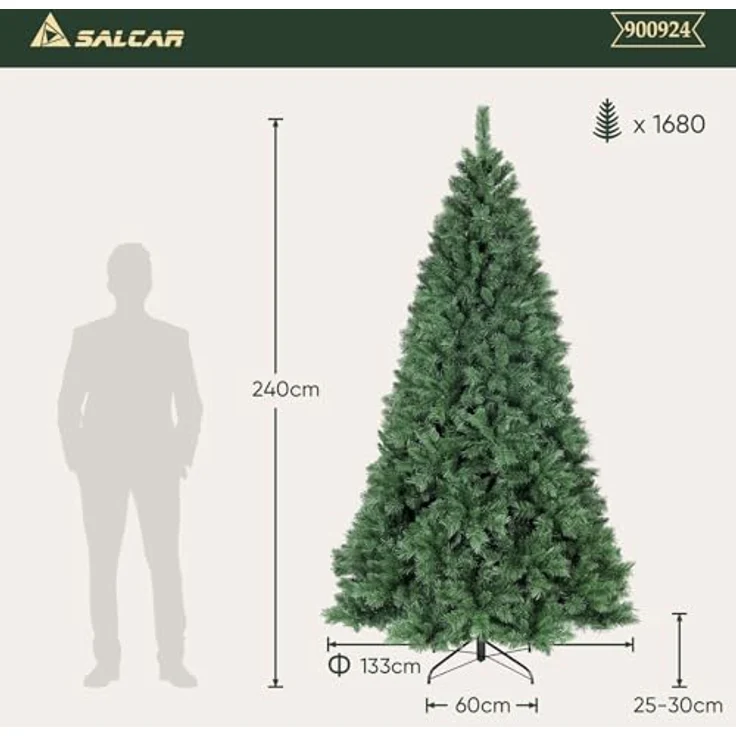 Salcar Künstlicher Weihnachtsbaum PVC Weihnachtsbaum Künstlich Tannenbaum Christbaum mit Metallständer, mit Automatisches Aufklappsystem, 240cm mit 1168 Spitzen – Bild 7