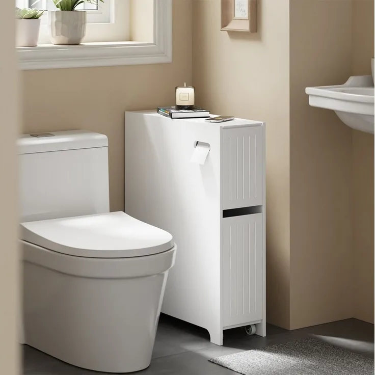 SoBuy Badregal BZR111, Badezimmerschrank schmal, Toilettenpapier-Aufbewahrung, Nischenregal mit Rollen Küchenregal Rollwagen Nischenschrank