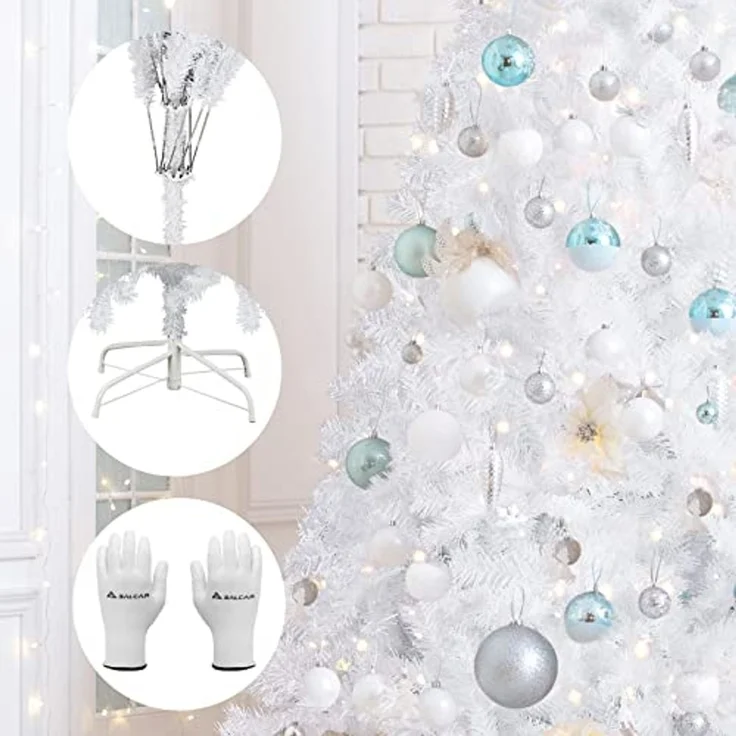 Salcar Künstlicher Weihnachtsbaum Künstlicher Tannenbaum Weihnachtsbaum Weiß Christbaum mit Ständer, Nordmanntanne, 210cm, 1025 PVC Nadeln, für Zuhause, Wohnzimmer, Hof, Weihnachtsfeier – Bild 5