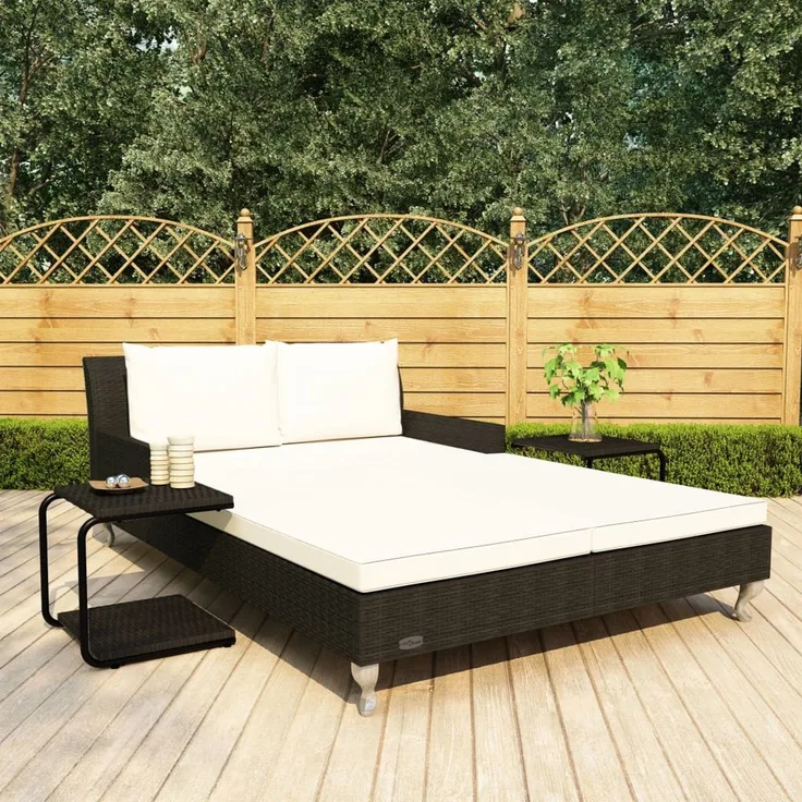 vidaXL 2-Personen-Sonnenliege mit Auflagen Poly Rattan Schwarz 48129