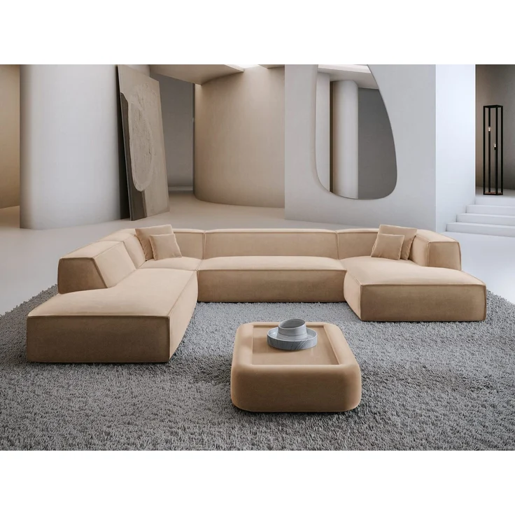 Polster Wohnlandschaft Liranda U-Form Lounge - Samtstoff - Beige - Rechts – Bild 2