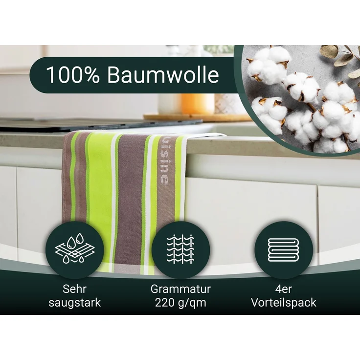 ZOLLNER Geschirrtücher, Küchenhelfer, 50x70 cm, 100% Baumwolle, 4er Set, grün – Bild 2