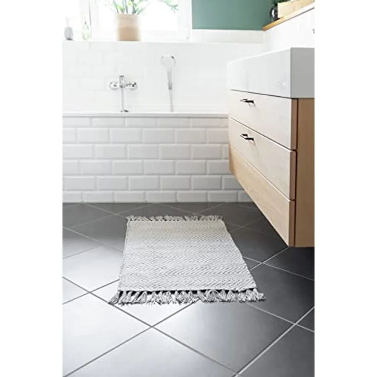 WENKO Badematte Gata, nachhaltige Badezimmermatte aus 100% Polyester mit Zickzack-Muster, grau/weiß, 50 x 80 cm – Bild 6