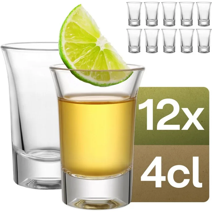 Praknu Schnapsglas 12er Set Schnapsgläser 4 cl - Shotgläser für jede Party - Stamperl, Glas, Spülmaschinenfest - Standfest dank dickem Boden - Pinneken, Pinnchen
