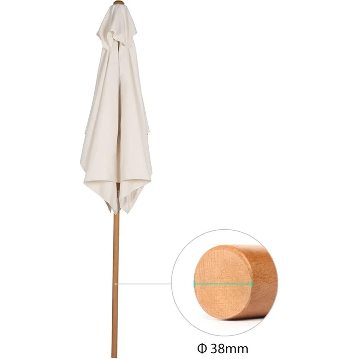 Sekey Sonnenschirm, UV Schutz 50+, Polyester / Holz creme, 200 x 150 x 235 cm – Bild 5