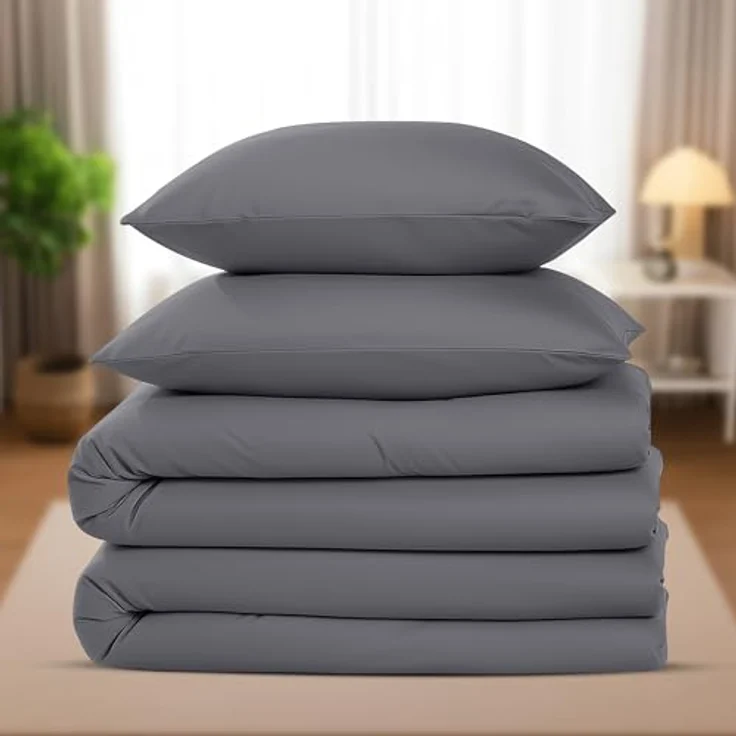 Utopia Bedding Bettwäsche 135x200 4teilig - Mikrofaser 2 Bettbezug 135x200 cm + 2 Kissenbezüge 80x80 cm - Grau – Bild 8