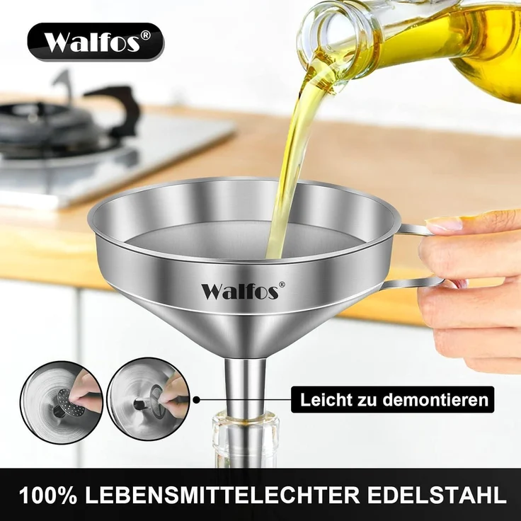 Walfos Edelstahl Trichter Set 3er Pack mit 2 Siebfiler & Reinigungsbürste – Bild 3