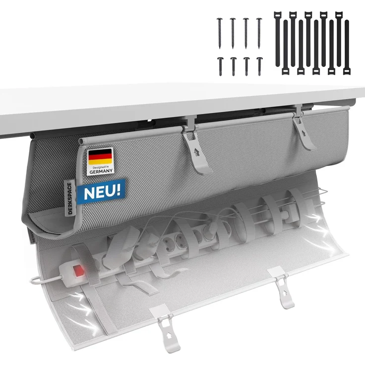 DESKSPACE Kabelwanne Schreibtisch Kabelmanagement - Beidseitig Klappbarer Kabelkanal - Cable Organizer für den Schreibtisch - 94 cm (Grau) – Bild 1
