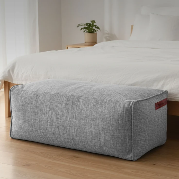 Green Bean® Indoor Sitzhocker Pouf 70x33x28cm EPS-Perlen Füllung -Home Linen Kuschelig Weich Waschbar - Drinnen Bodenkissen Liegekissen Sitzkissen Sitzhocker Sessel Kinder Erwachsene Stoff Grau – Bild 2