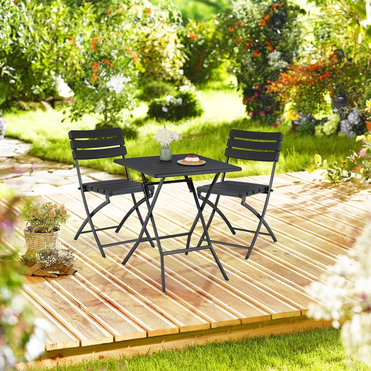 Relaxdays Balkonmöbel-Set, 3-tlg, in Holzoptik, Kunststoff / Stahl schwarz, 74 x 61 x 61 cm – Bild 2