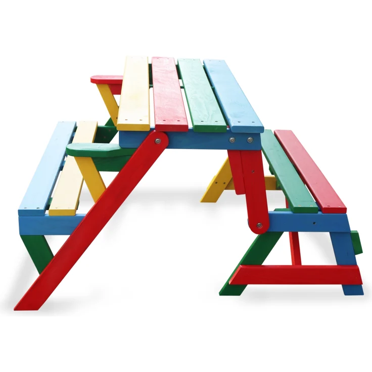HABAU Kinderpicknickbank 2-in-1 aus Holz, klappbar, Rot / Grün / Blau / Gelb, 100 x 50 x 62 cm – Bild 2