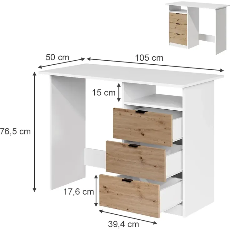 Schreibtisch Meiko Weiß/Artisan 105 x 50 cm mit Schubladen Vicco – Bild 4