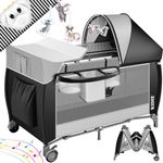KIDIZ® Babybett Reisebett Kinderreisebett Faltbar mit Matratze 120x60, Seiteneingang, Wickelauflage, Mosktionetz, Spielbogen & Tragetasche Baby Beistellbett Kinderbett ab Geburt bis 15 kg Schwarz
