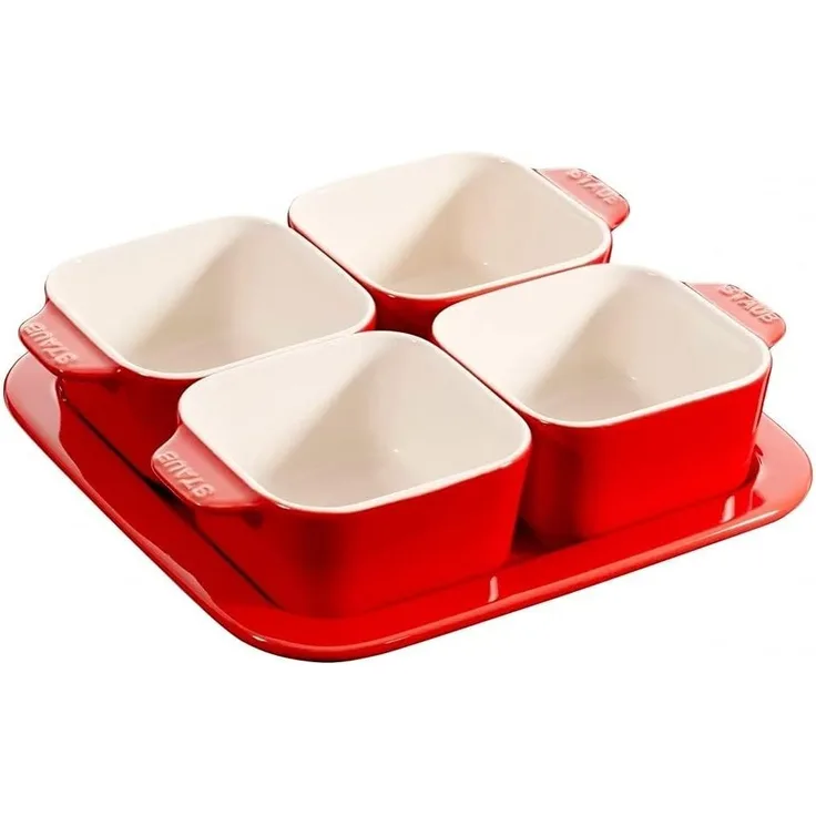 Staub Servieren von 4 Schalen für Dips und Snacks aus Keramik auf einem Ständer
